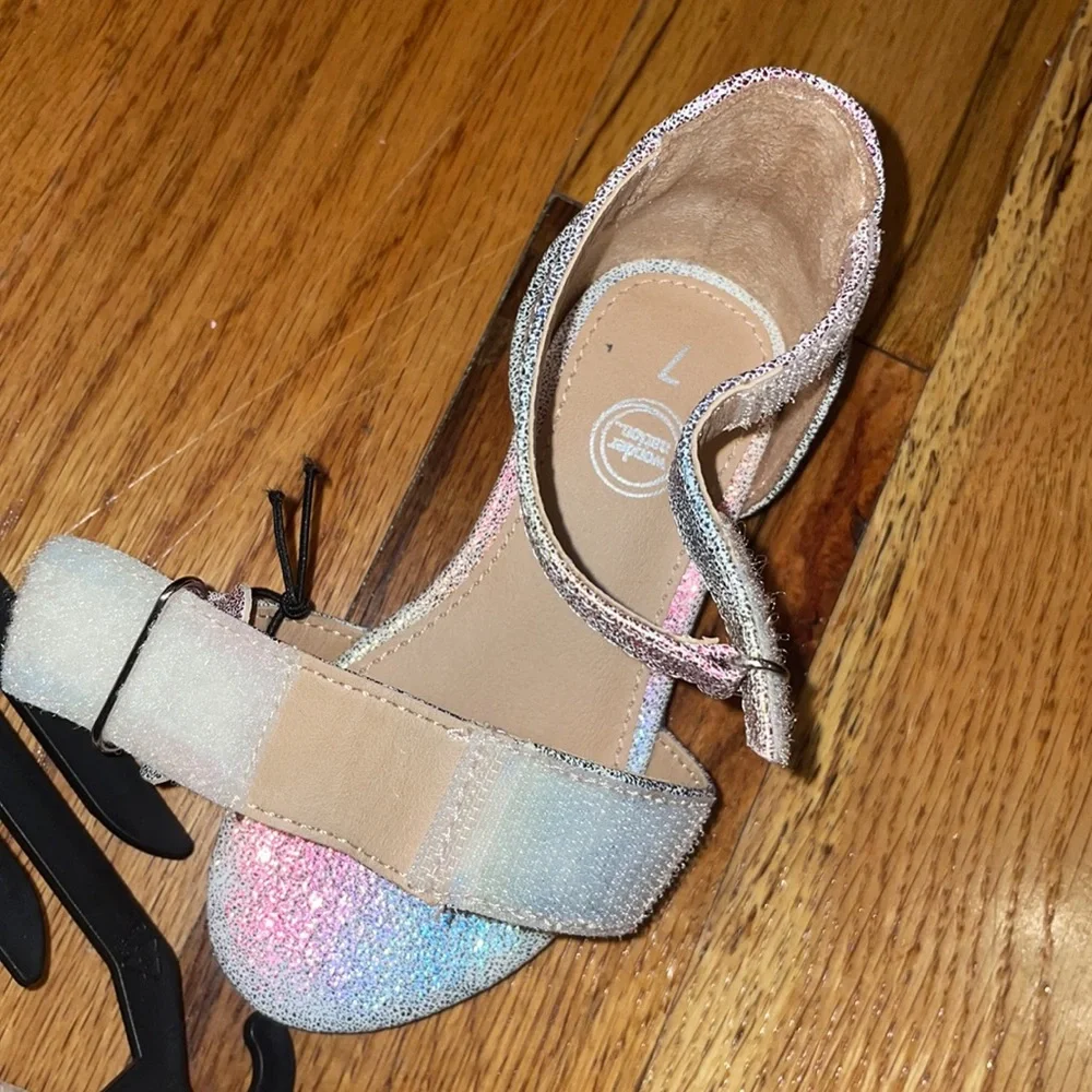 NEW Toddler GLITTER SPARKLE unicorn rainbow heel dress shoe color heel shoe 7